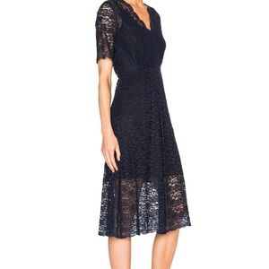 Lace midi short sleeve dress with slip